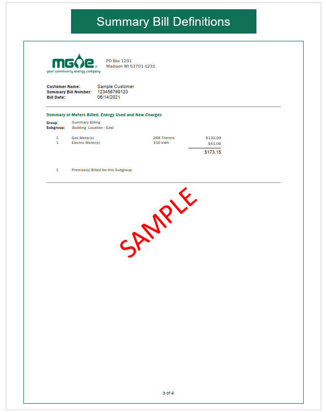 MGE Summary Billing Changes